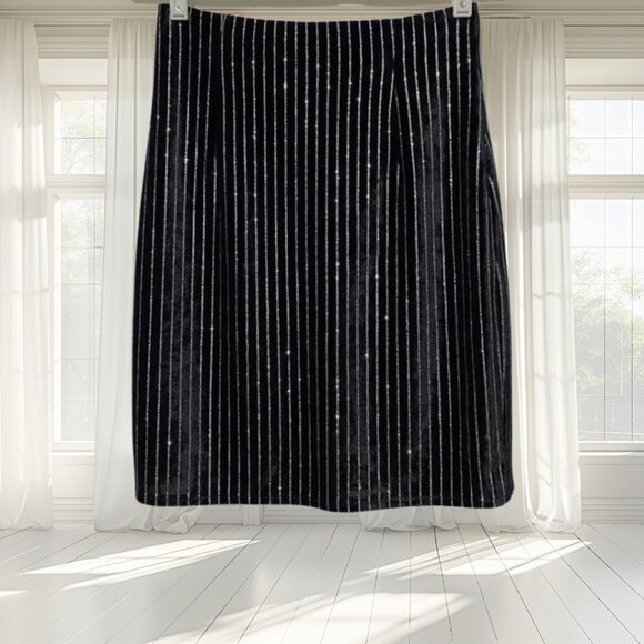 H:ours Maja High Waisted Skirt Black and Silver Metallic Pinstripe Revolve Med - Picture 1 of 11